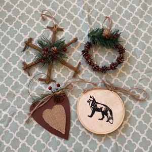 Primitive Ornaments Fox Heart Snowflake Pinecone